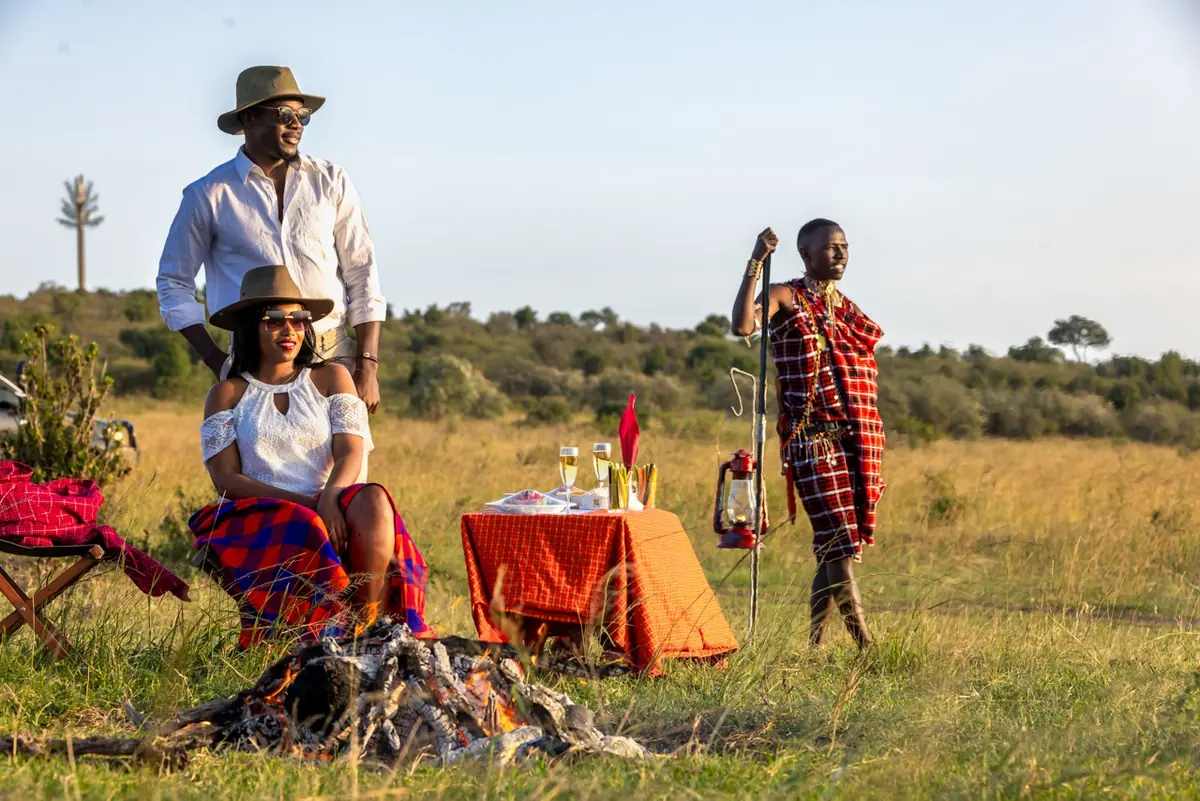 Dinner set up outdoors in the bush